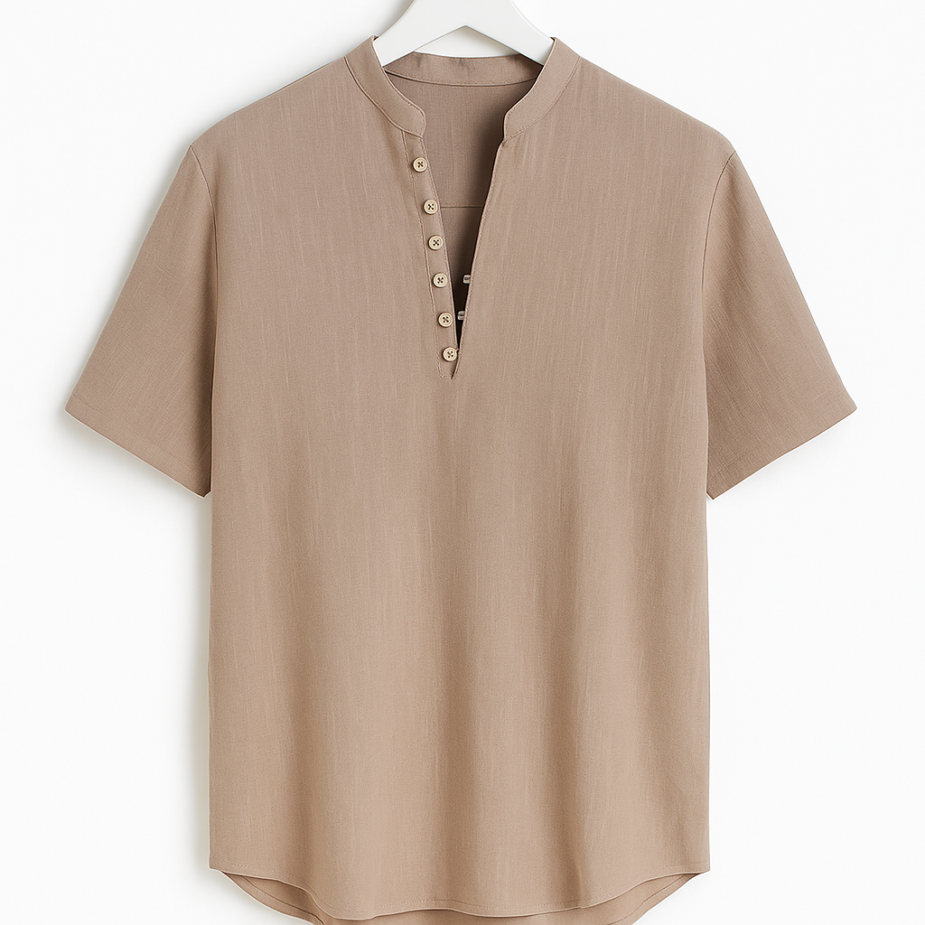 Casual summer cotton and linen V-neck shirt
