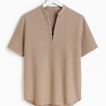 Casual summer cotton and linen V-neck shirt
