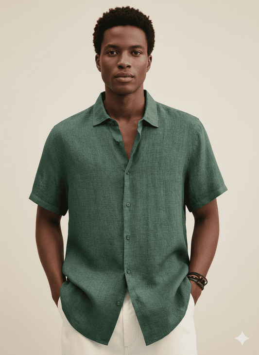 Linen and cotton button-down shirt